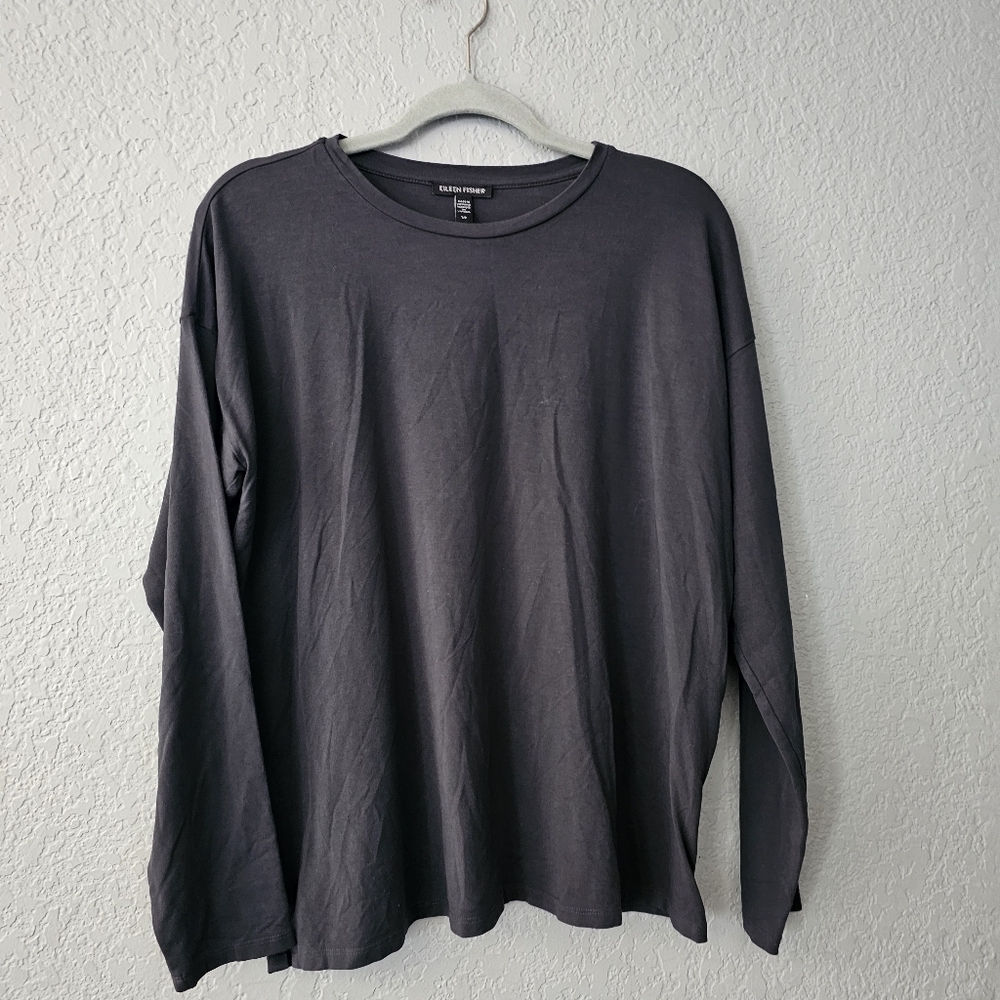 Eileen Fisher Graphite Tencel Lyocell Crew Neck Top Size S